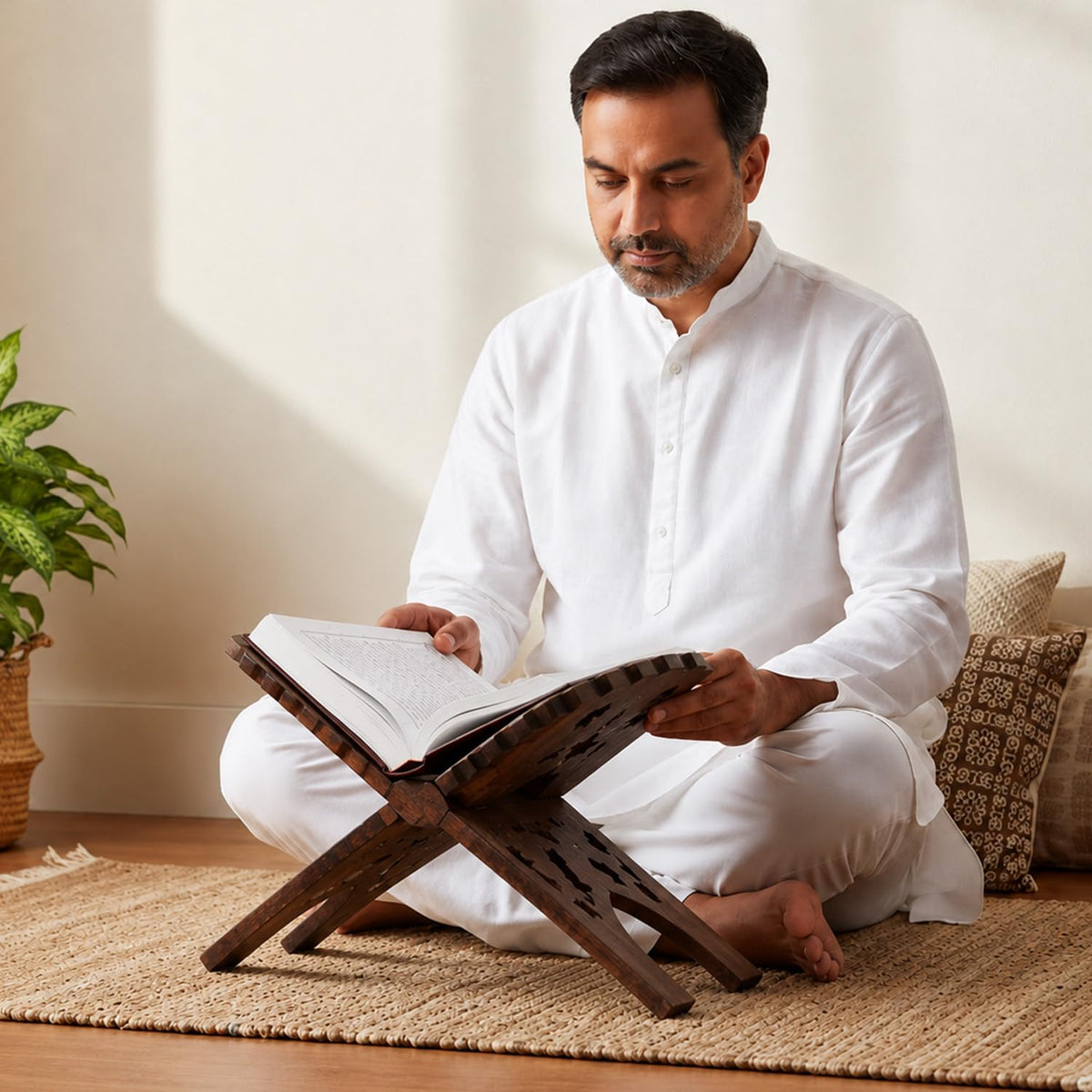Rosewood Holy Book Stand for Pooja, Gita, Quran & Bible