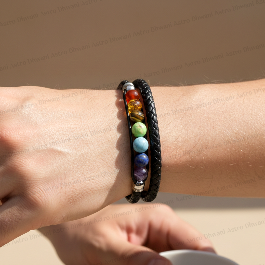 7 Chakra Leather Bracelet Energy Balance