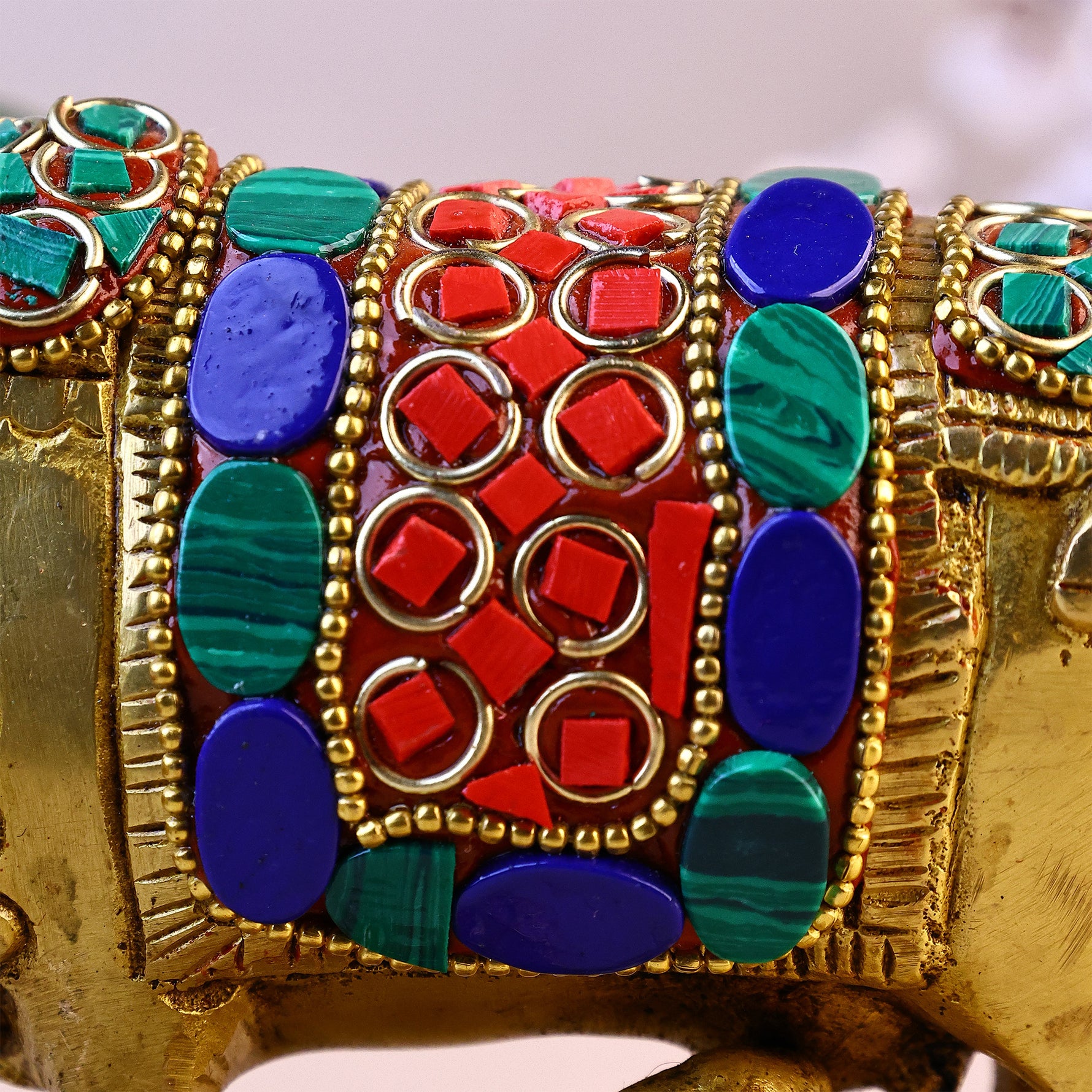 Brass Kaam Dhenu Cow With Calf (Stonework) - Abhimantrit