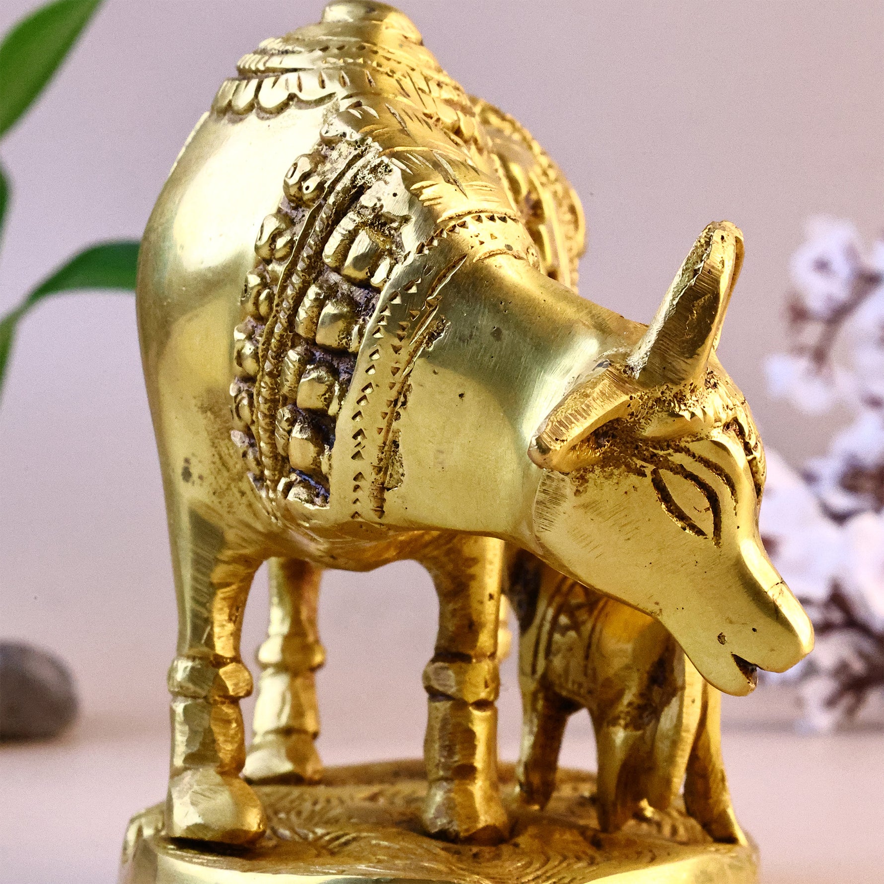 Brass Kaam Dhenu Cow with Om and Swastik - Abhimantrit