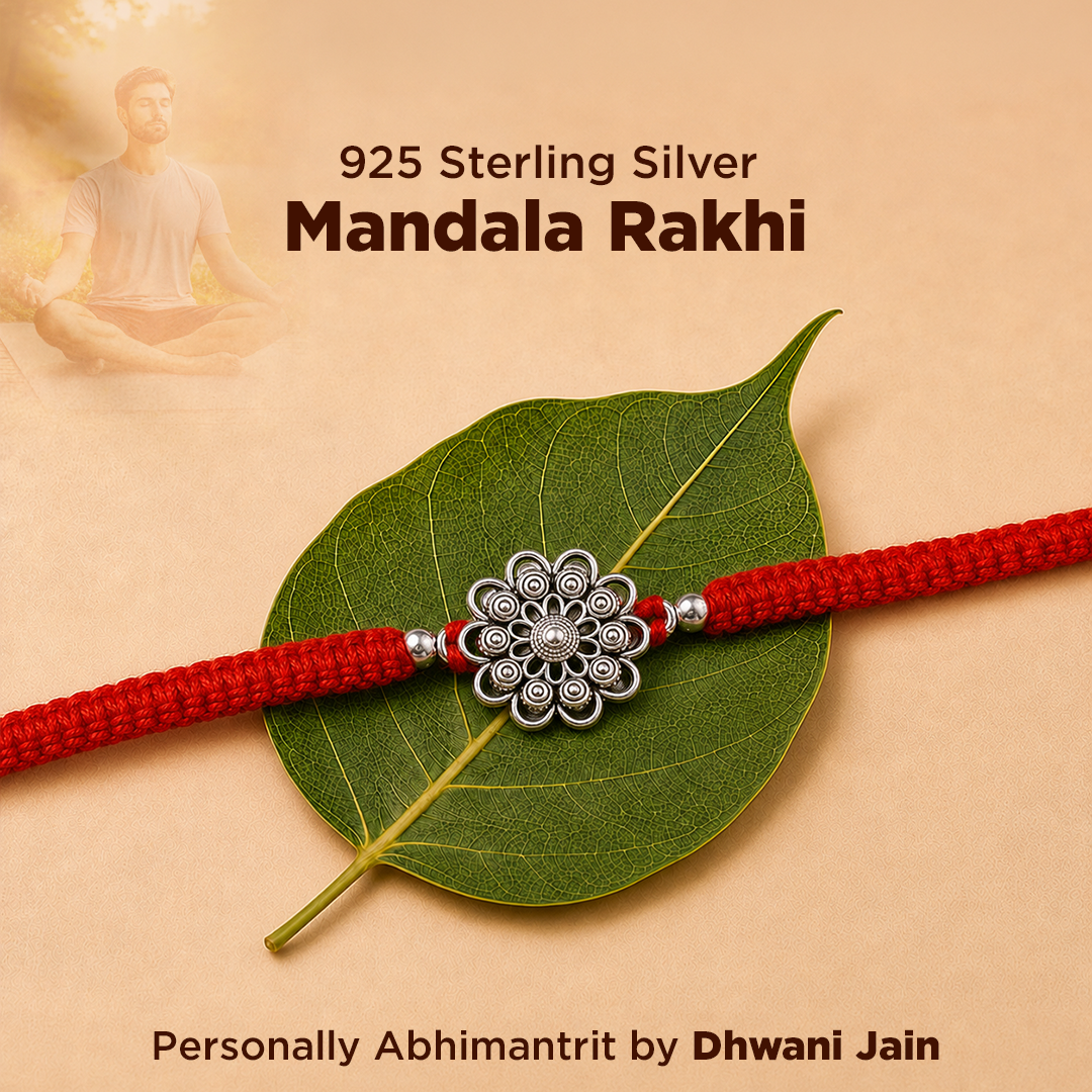 925 Sterling Silver Mandala Rakhi | Sacred Floral Raksha Bandhan Rakhi | Handmade Adjustable Silver Rakhi for Brother