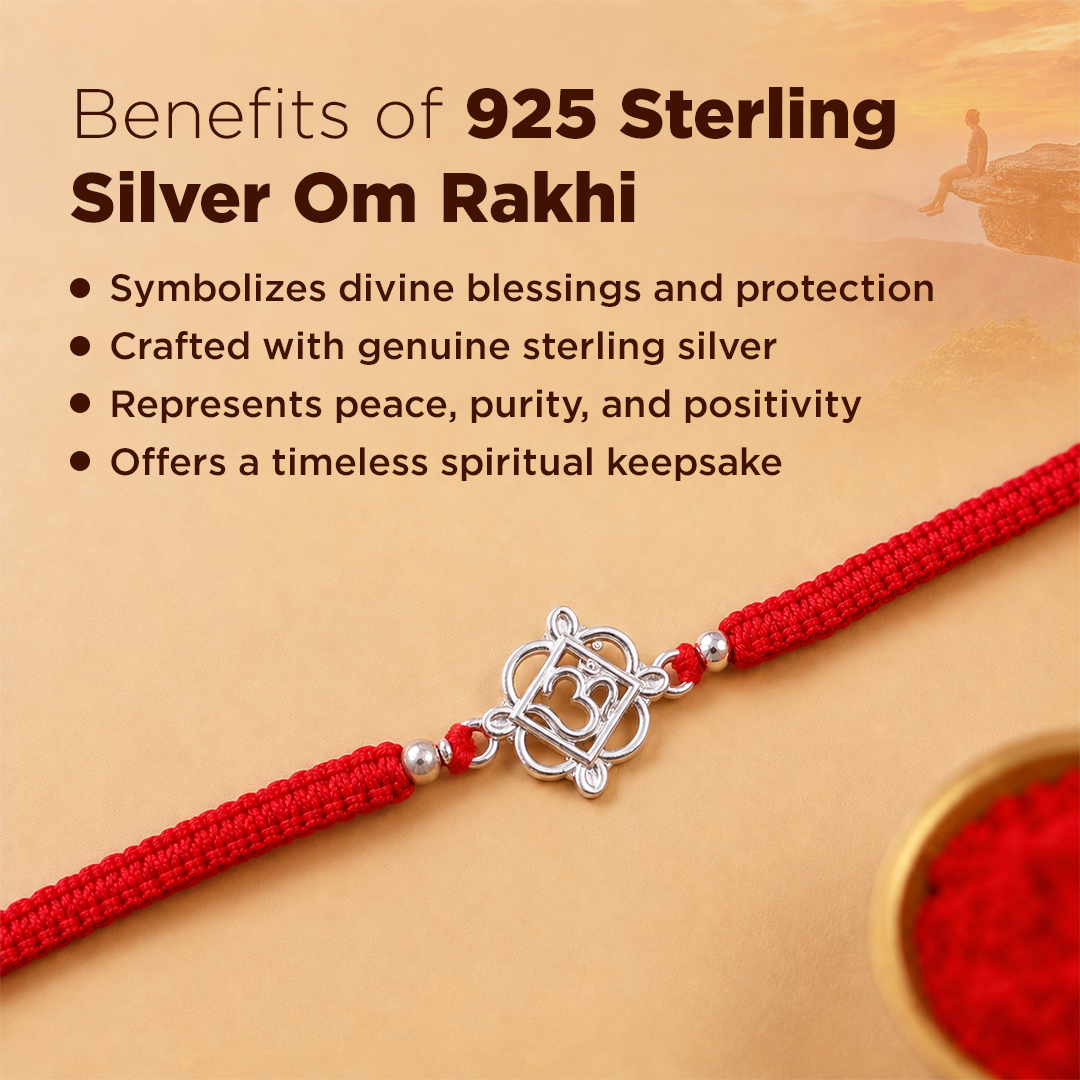 925 Sterling Silver Om Rakhi | Sacred Om Raksha Bandhan Rakhi | Handmade Adjustable Thread Rakhi for Brother
