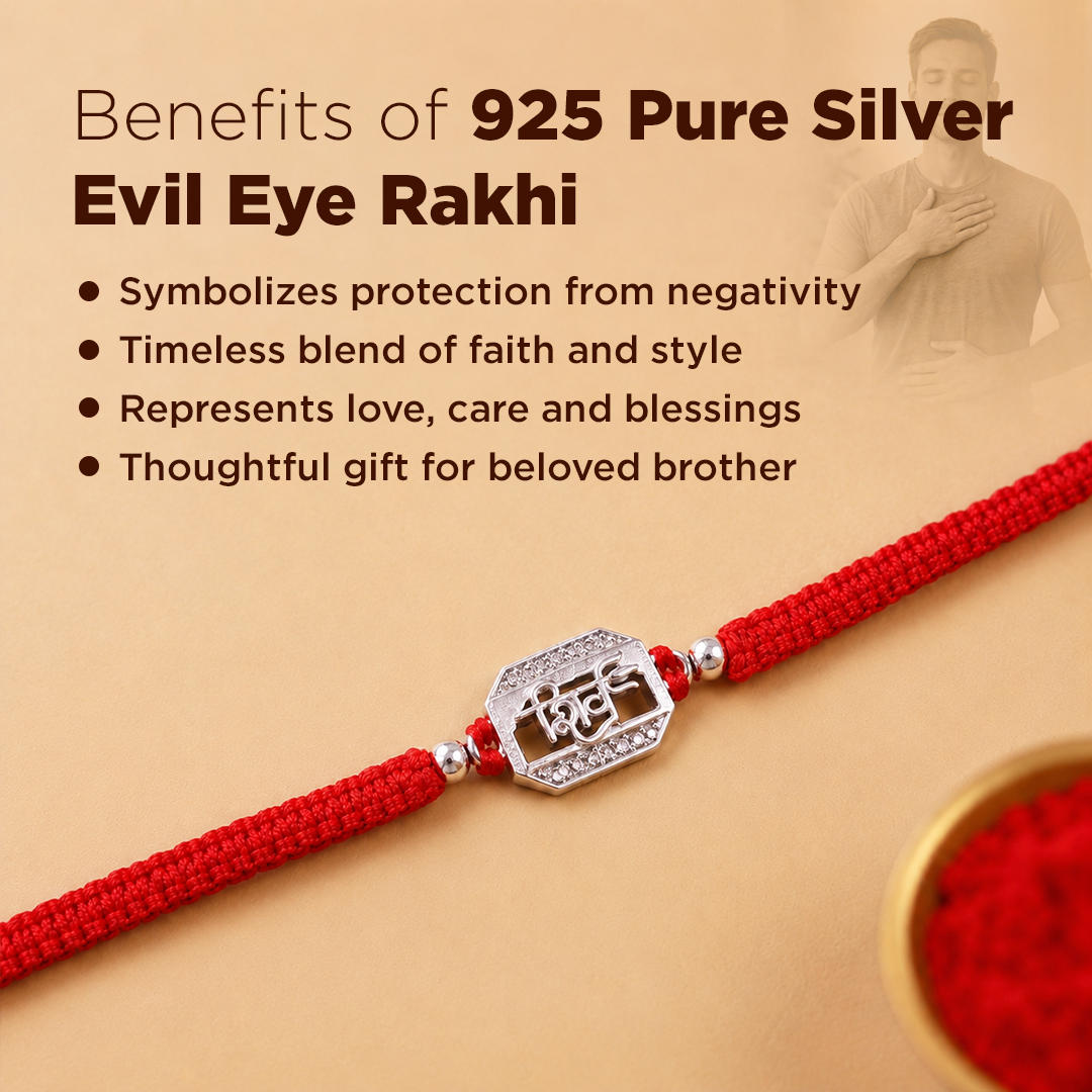 925 Sterling Silver Shiv Rakhi | Handmade Red Thread Raksha Bandhan Bracelet for Brother