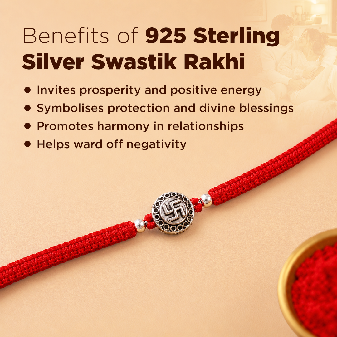 925 Sterling Silver Swastik Rakhi | Adjustable Raksha Bandhan Rakhi for Brother