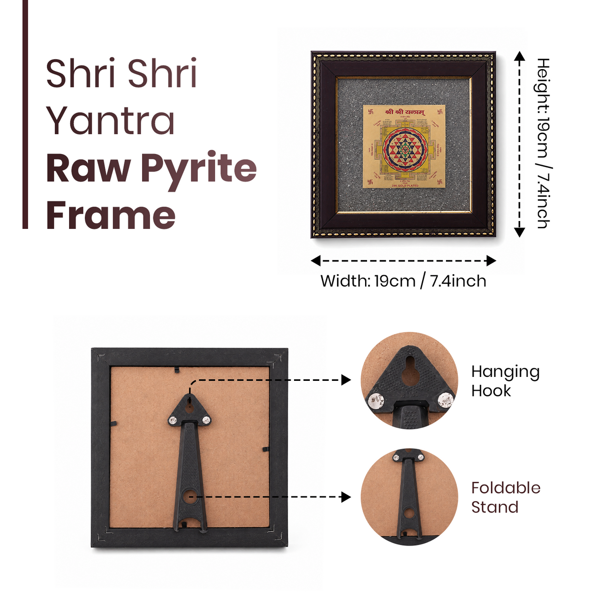 Shri Shri Yantra Raw Pyrite Frame - Wealth & Prosperity Energy Frame