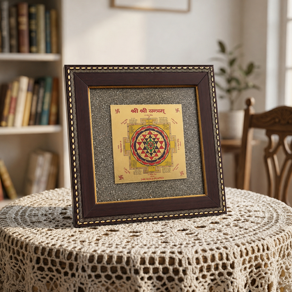 Shri Shri Yantra Raw Pyrite Frame - Wealth & Prosperity Energy Frame
