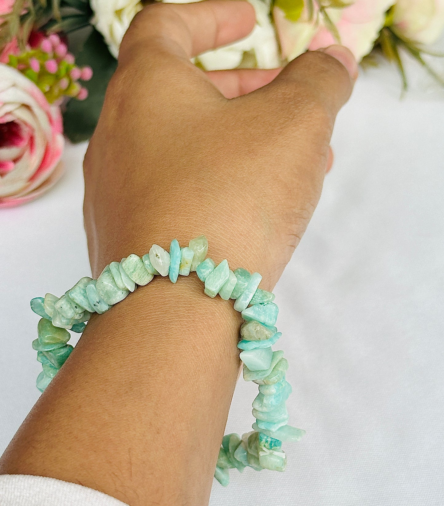 Reduces Mars Effects, Balances Root Chakra & Adds Stability: Amazonite Uncut Bracelet - Abhimantrit & Certified