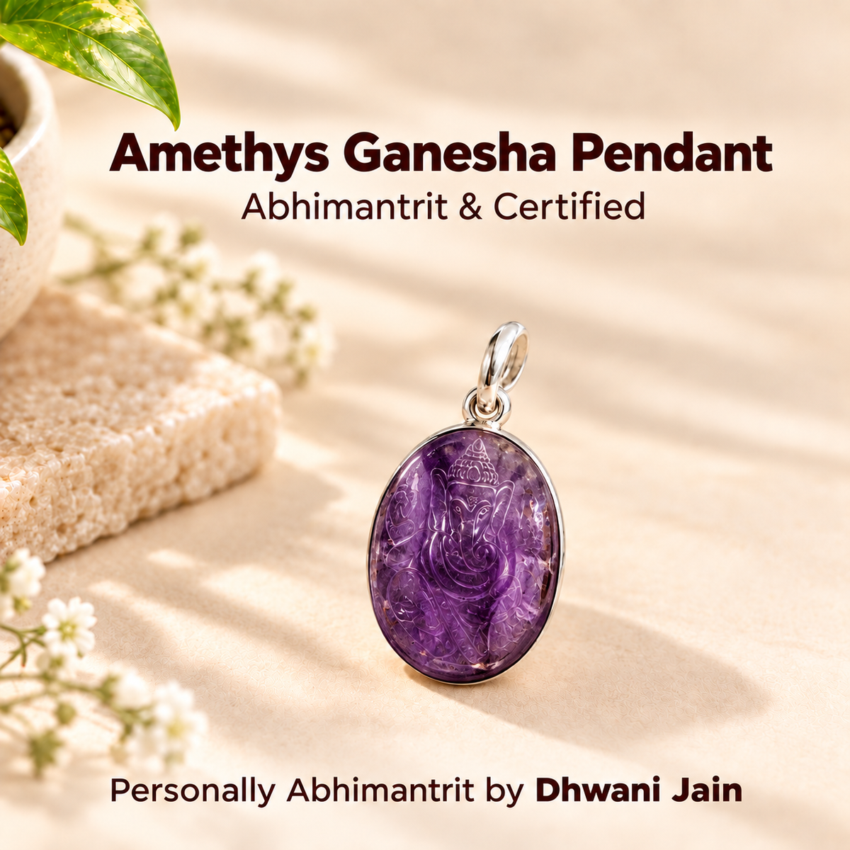 Amethys  Ganesha Pendant For Wisdom Spiritual Growth