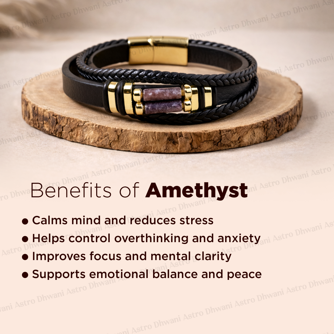Amethyst Leather Bracelet Abhimantrit
