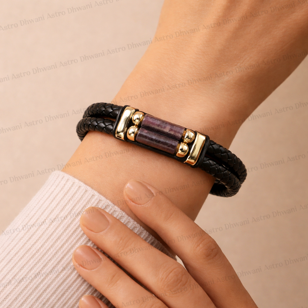 Amethyst Leather Bracelet Abhimantrit