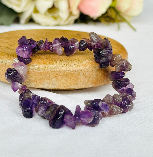 Enhances Intuition & Cures Skin Diseases: Amethyst Uncut Bracelet - Abhimantrit & Certified