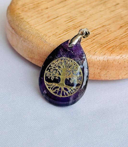 Amethyst Stone Tree of Life Pendant for Growth & Healing – Abhimantrit & Certified