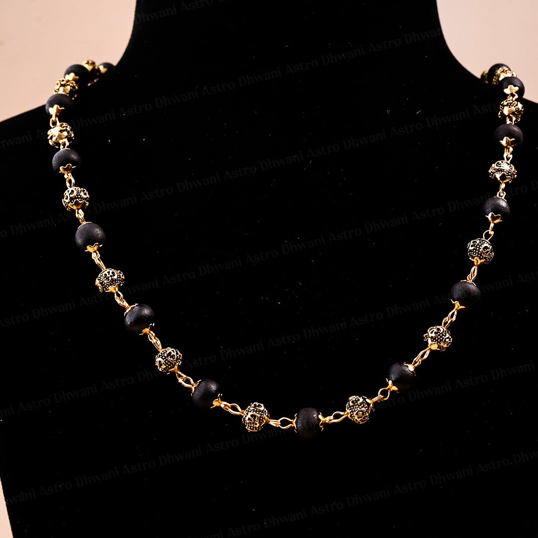 Golden Karungali Om Beads Mala for Prayer, Meditation & Spiritual Worship