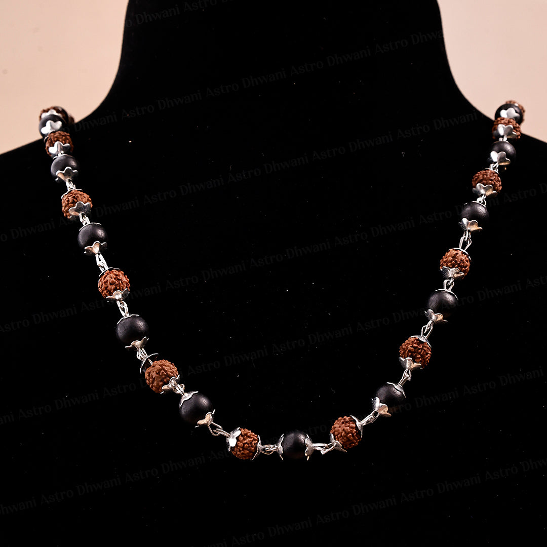 Silver Karungali Rudraksha Jap Mala for Mantra Chanting & Meditation