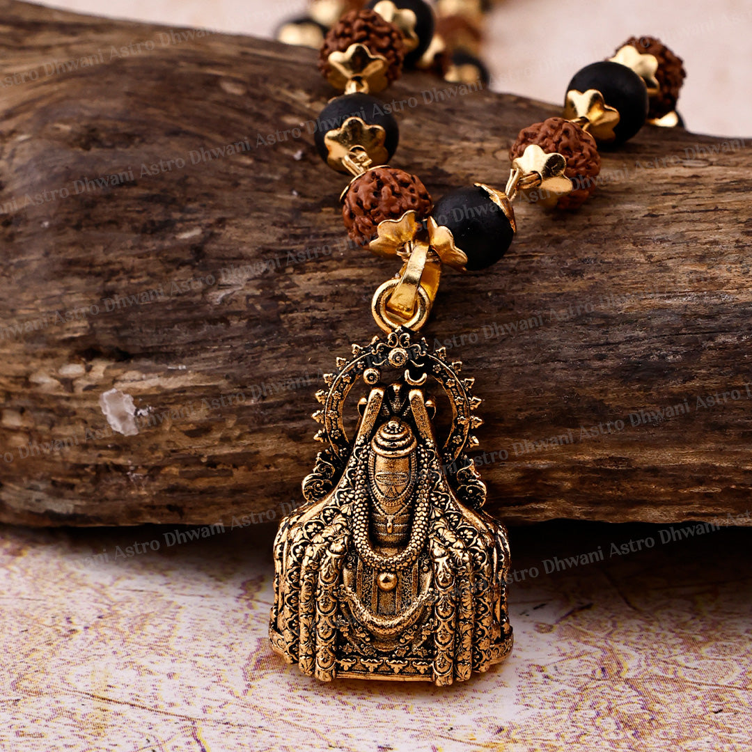 Golden Karungali Rudraksha Jap Mala With Mahadev Jyotirling Pendant