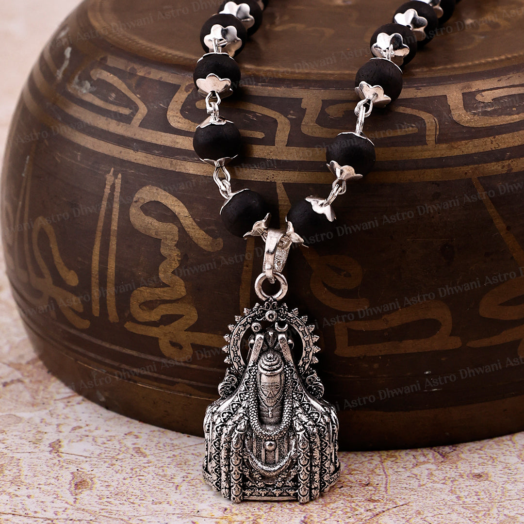 Silver Karungali Malai Jap Mala with Mahadev Jyotirling Pendant
