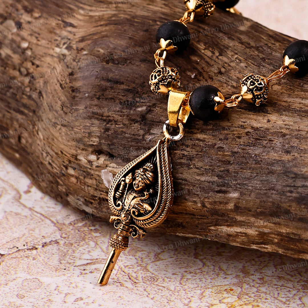 Golden Karungali Om Beads Mala With Murgan Trishul Pendant