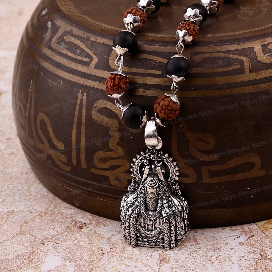 Silver Karungali Rudraksha Jab Mala with Mahadev Jyotirling Protection & Peace
