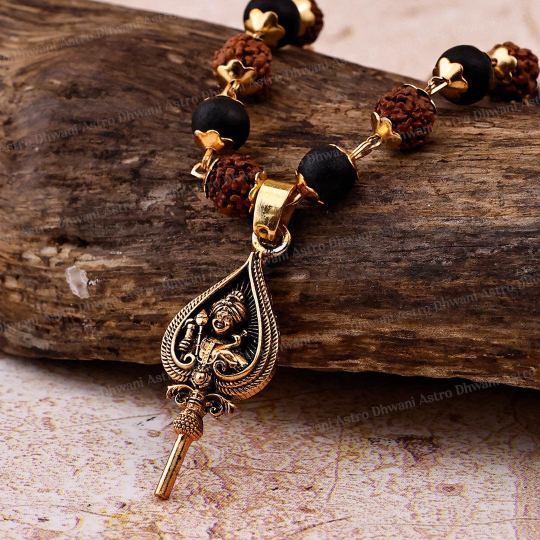 Golden Karungali Rudraksha Jap Mala With Murgan Trishul Pendant