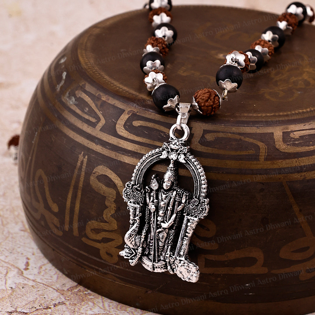 Silver Karungali Rudraksha Jab Mala with Murgan Bhagwan