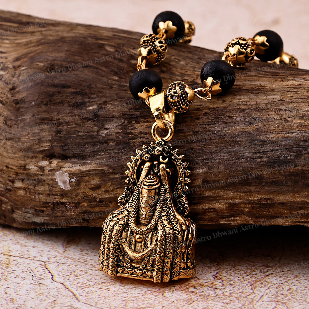 Golden Karungali Om Beads Mala With Mahadev Jyotirling Pendant