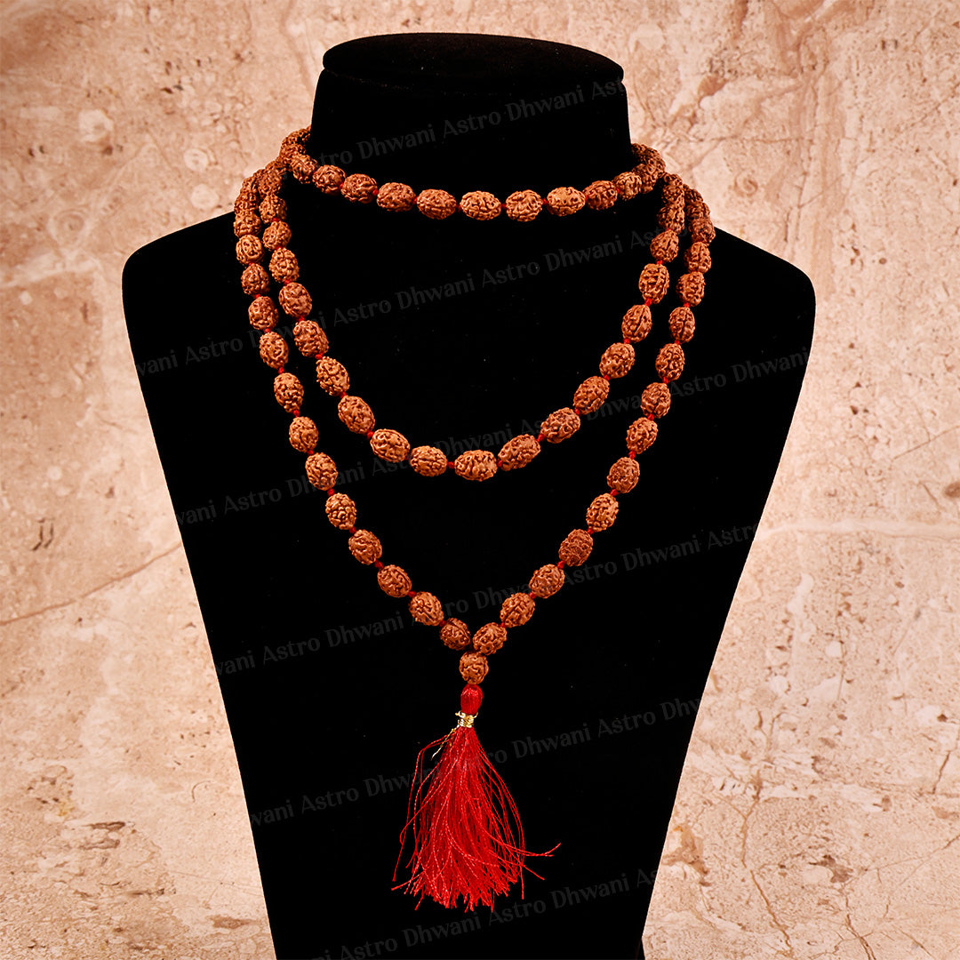 3 Mukhi Rudraksha Mala – Sacred Spiritual Necklace for Prayer, Meditation & Healing