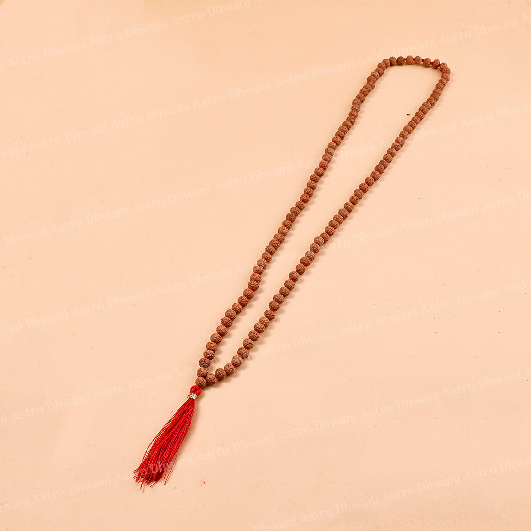 6 Mukhi Rudraksha Mala – Sacred Spiritual Necklace for Meditation, Strength & Lord Kartikeya Blessings