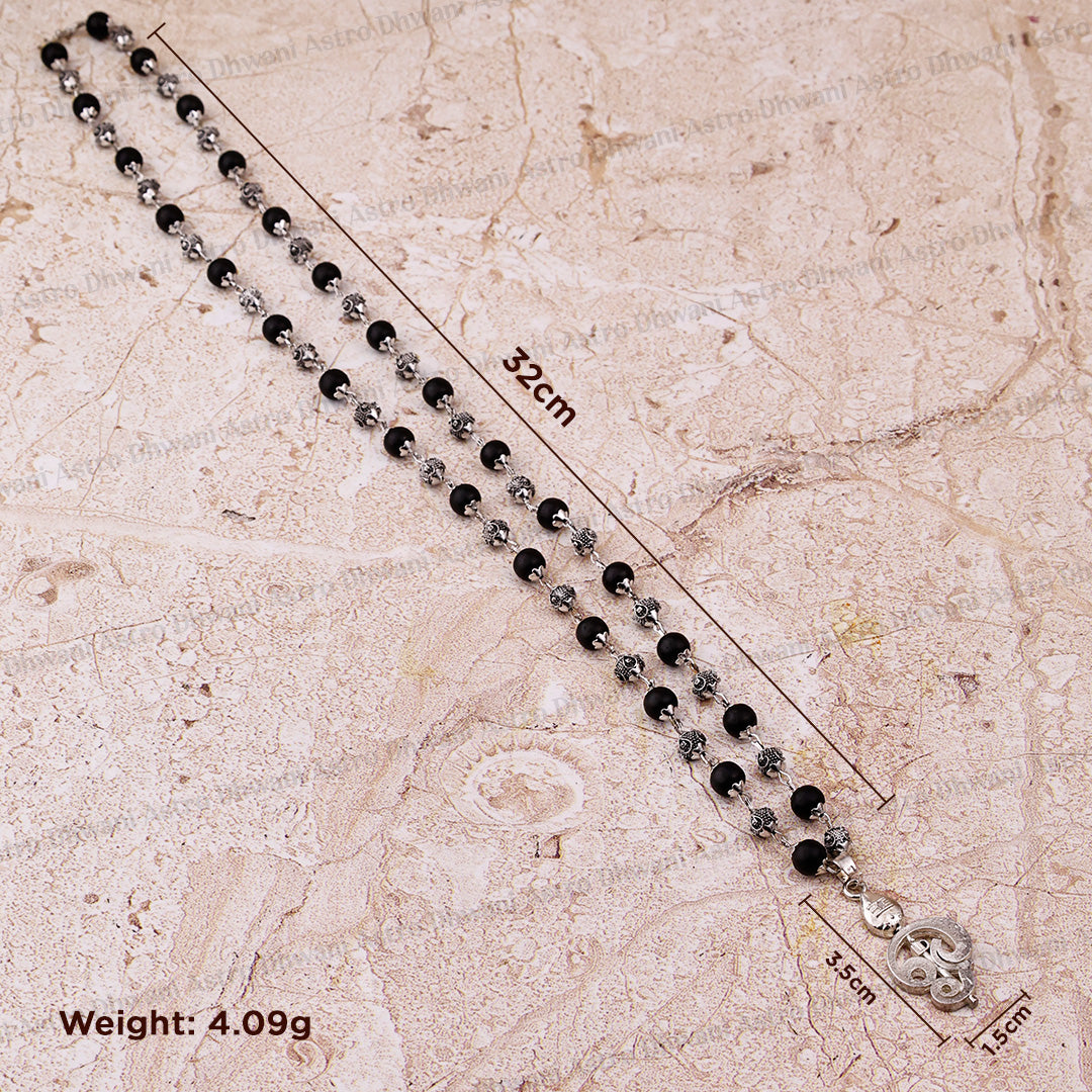 Silver Karungali Om Beads Mala With Lord Murugan Vel Pendant