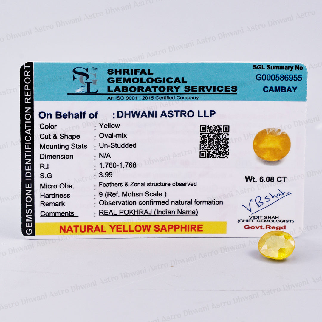 Yellow Sapphire ( Pukhraj )- 6.08 Carat