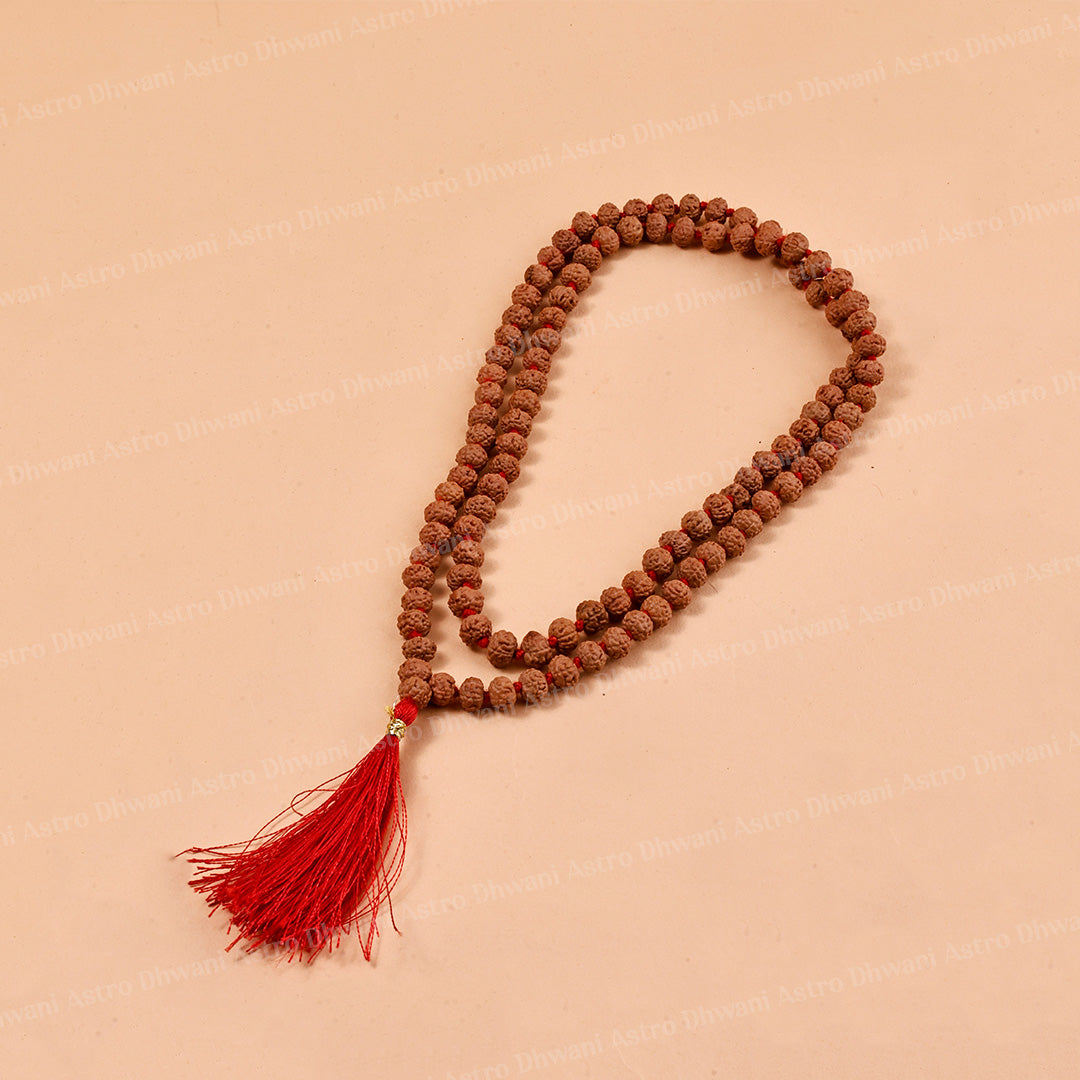 6 Mukhi Rudraksha Mala – Sacred Spiritual Necklace for Meditation, Strength & Lord Kartikeya Blessings