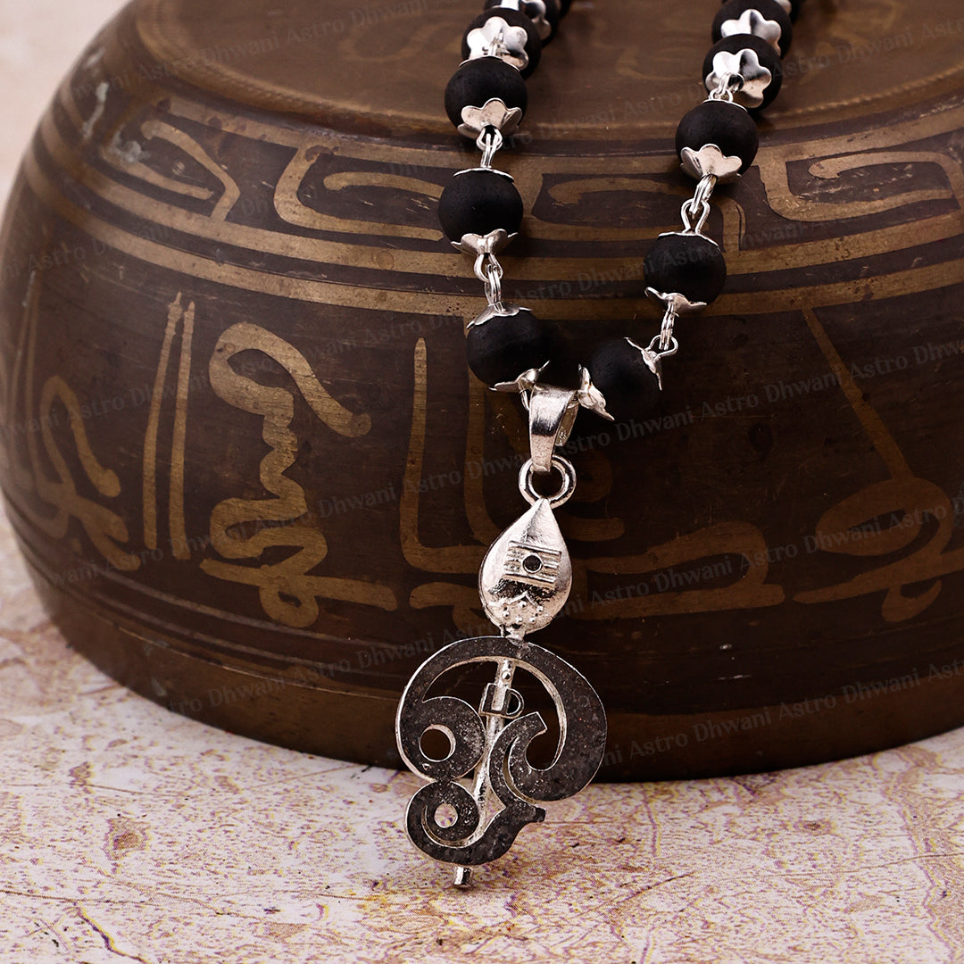 Silver Karungali Malai Jap Mala with Lord Murugan Vel Pendant