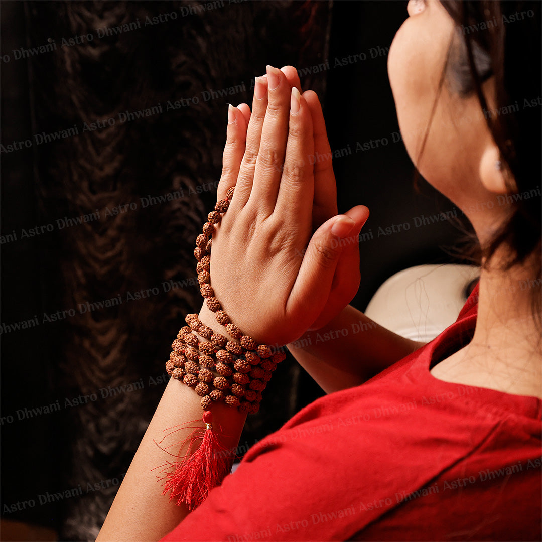 6 Mukhi Rudraksha Mala – Sacred Spiritual Necklace for Meditation, Strength & Lord Kartikeya Blessings