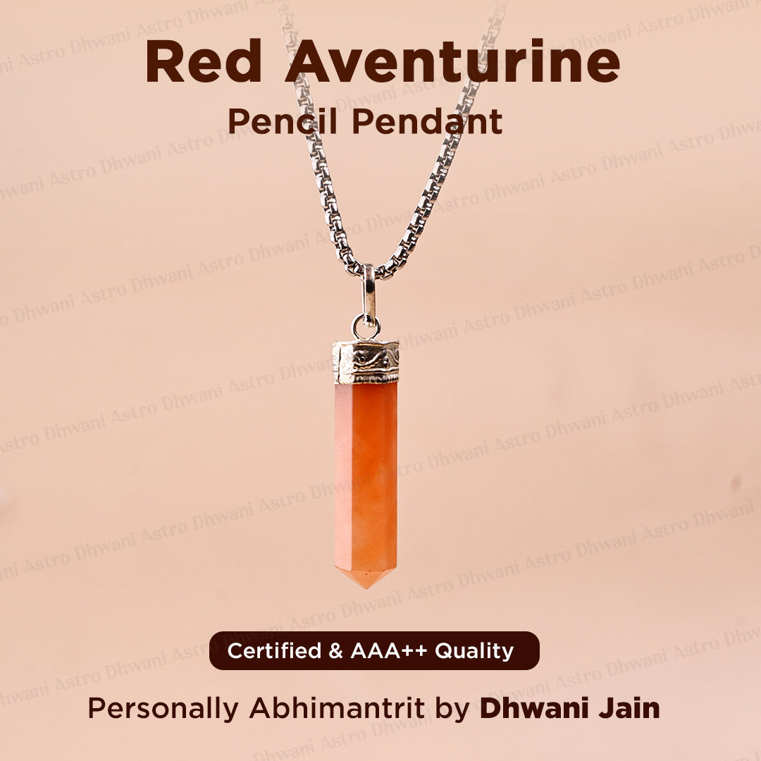 Red Aventurine Pencil Pendant - Abhimantrit & Certified