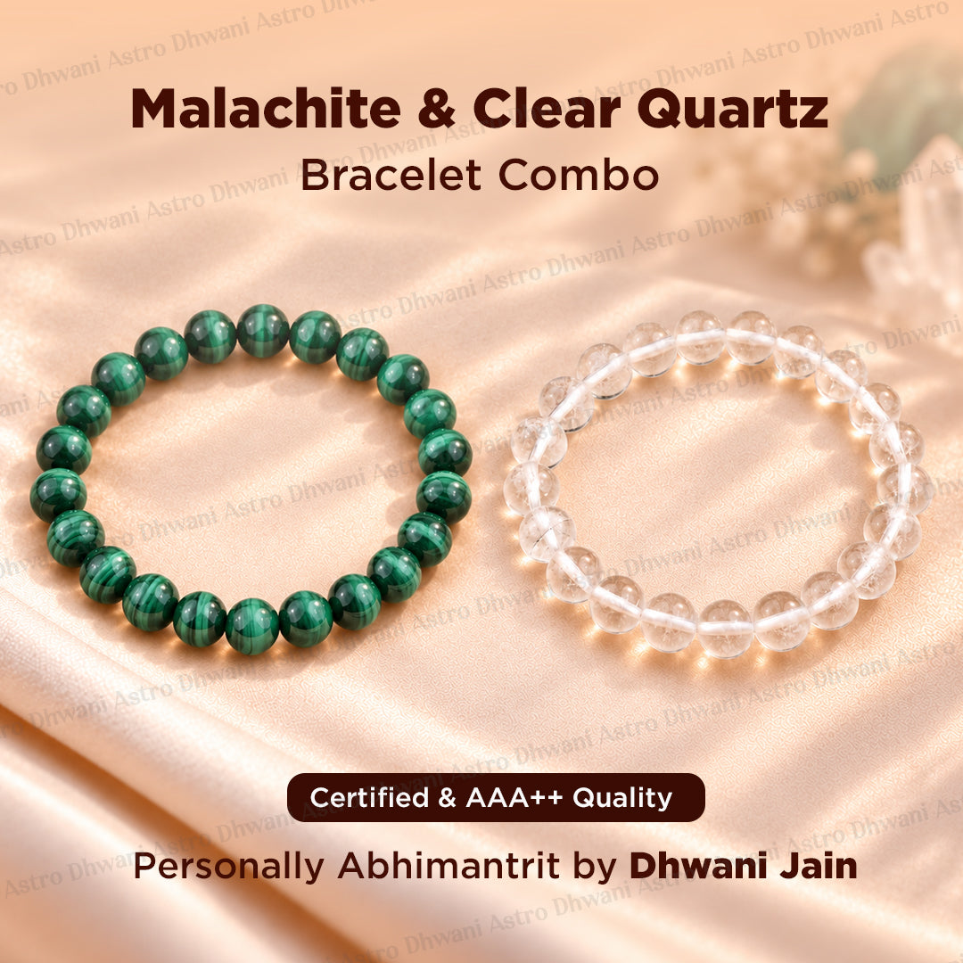 Malachite & Clear Quartz Bracelet (Mood Swings and treats menstruation) Abhimantrit & Certified