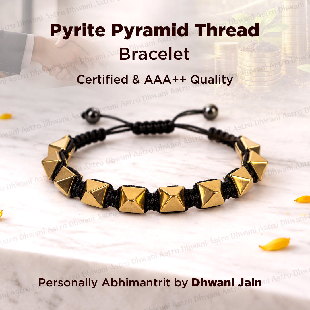 Golden Pyrite Pyramid Thread Bracelet - Abhimantrit & Certified