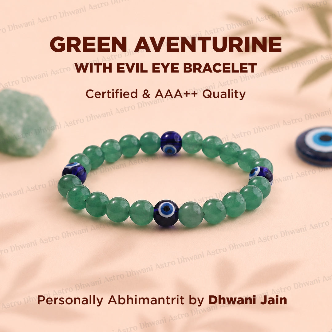 Wealth Attract and Evil Eye Protect: Green Aventurine with Evil Eye Bracelet - Abhimantrit & Certified