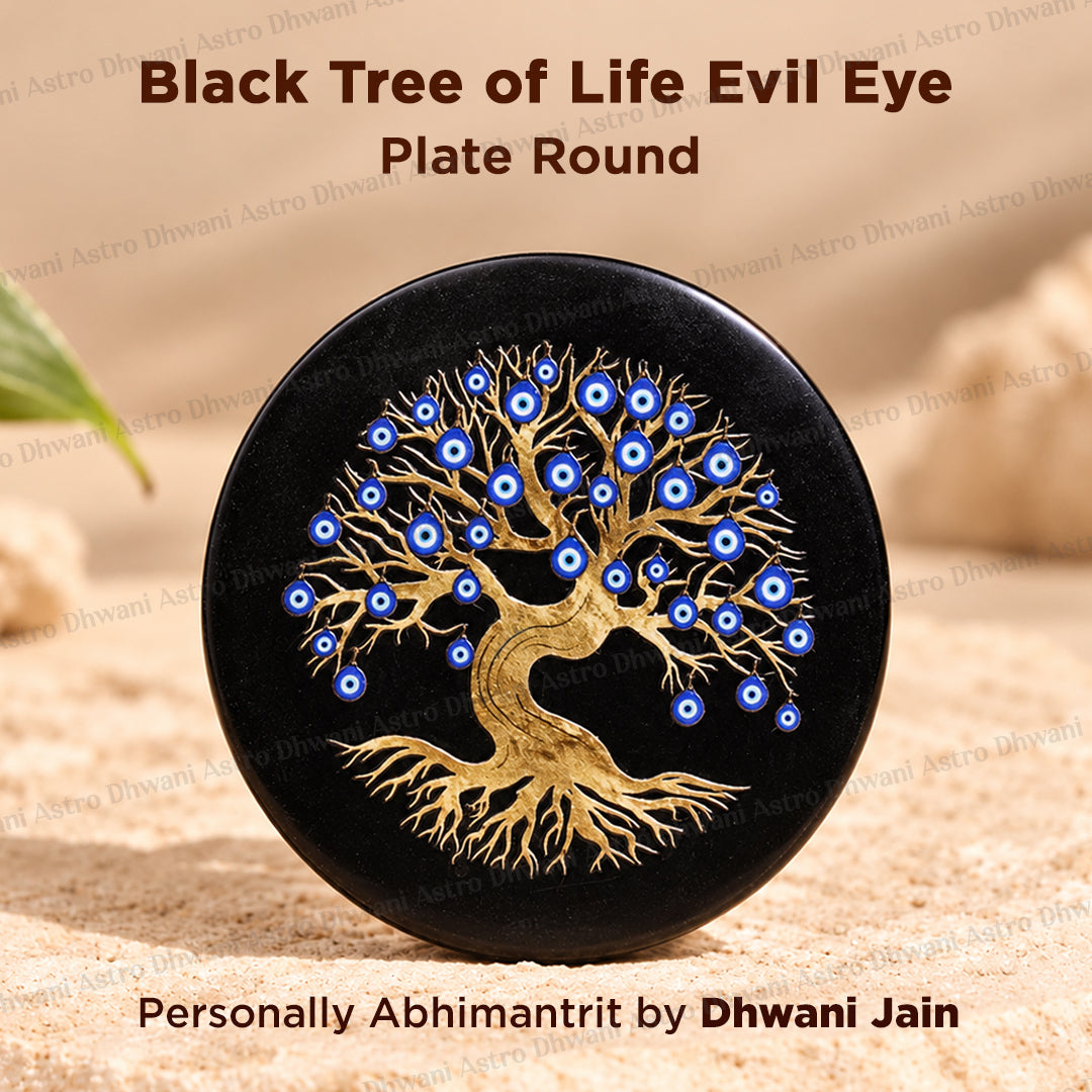 Black Tree of Life Evil Eye Plate Round - Abhimantrit