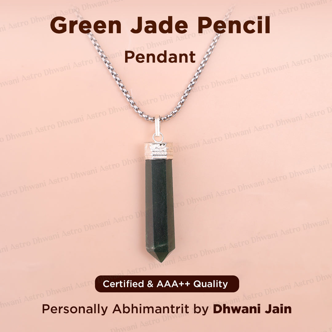 Green Jade Pencil Pendant - Abhimantrit & Certified