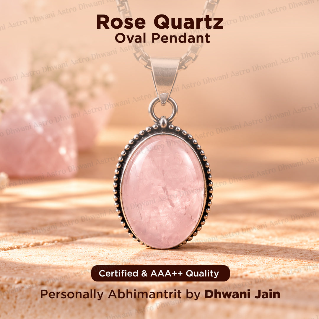 Rose Quartz Oval Stone Pendant - Abhimantrit & Certified