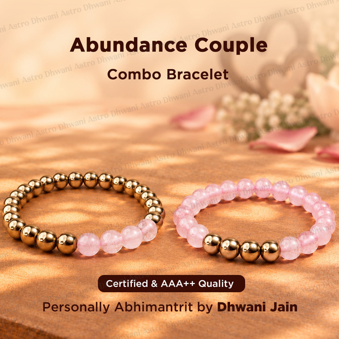 Abundance Couple Combo Bracelet (Rose Quartz & Golden Pyrite Bracelet) - Abhimantrit & Certified