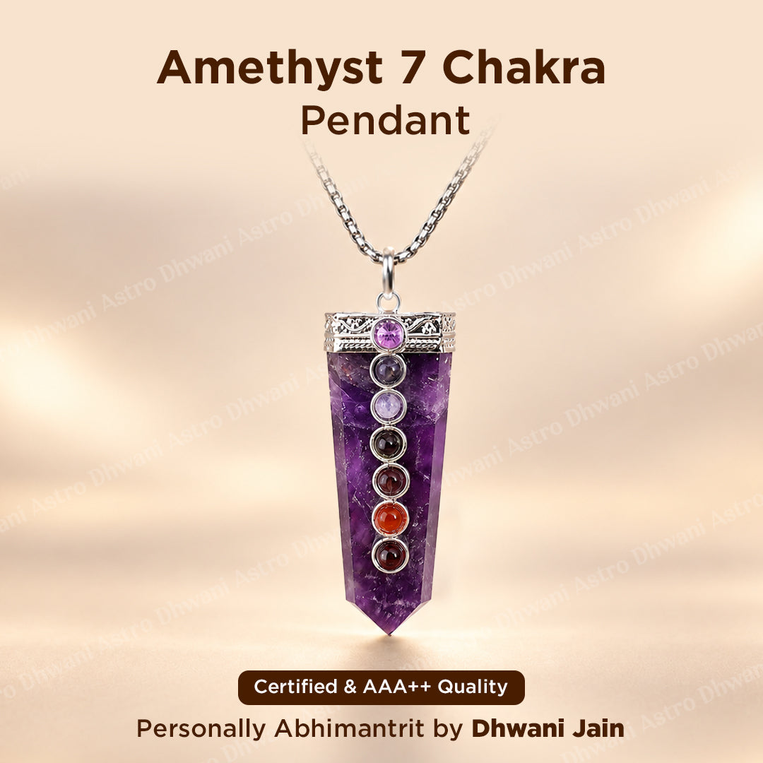 Amethyst Seven Chakra Stone Pendant - Abhimantrit & Certified