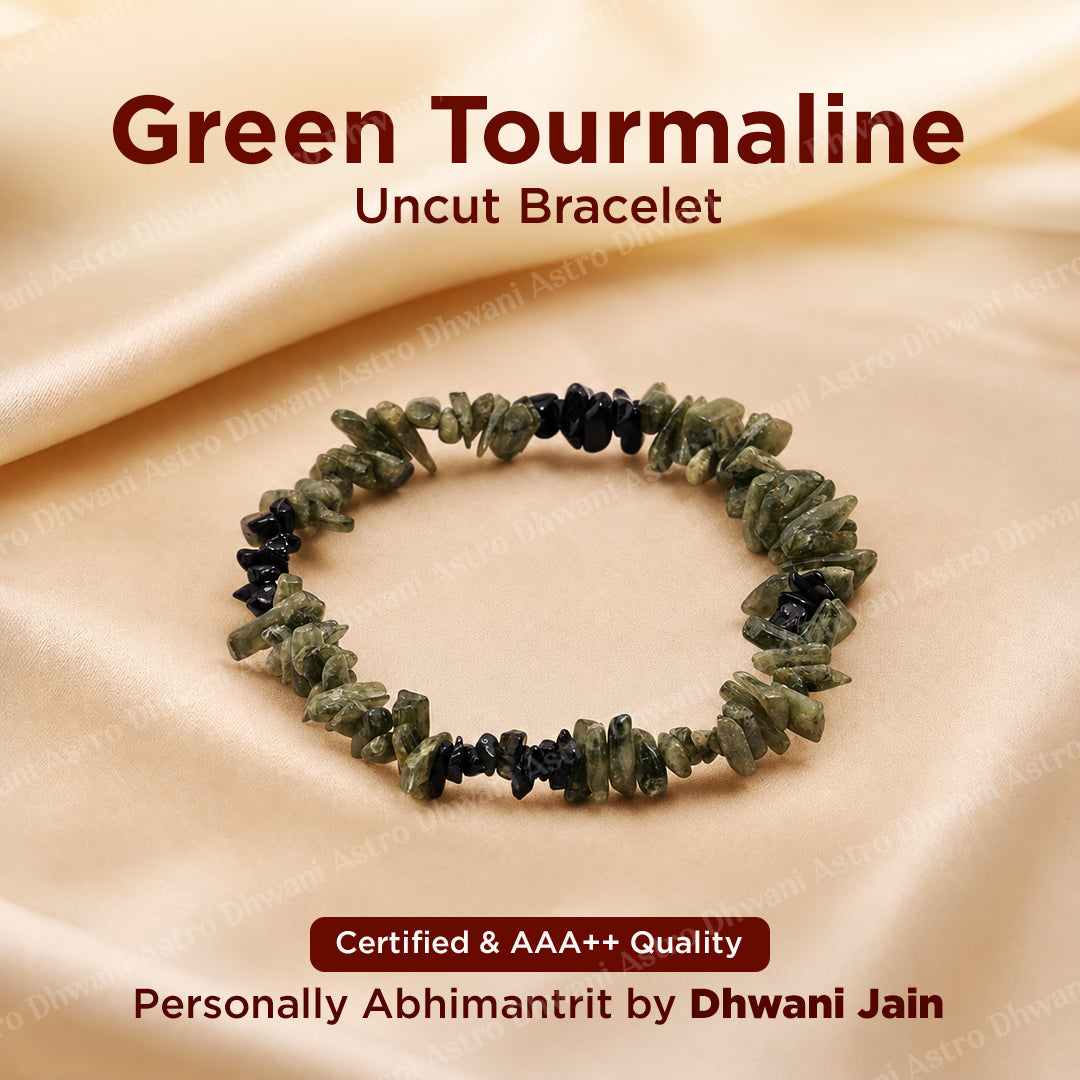 Green Tourmaline Uncut Bracelet - Abhimantrit & Certified