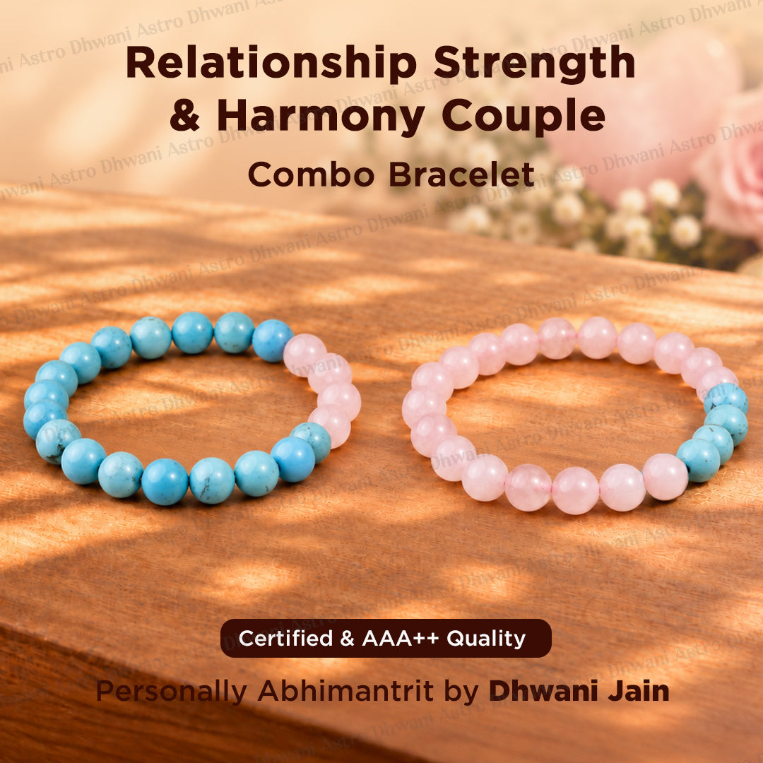Relationship Strength And Harmony Combo (Rose Quartz & Turquoise Bracelet) - Abhimantrit & Certified