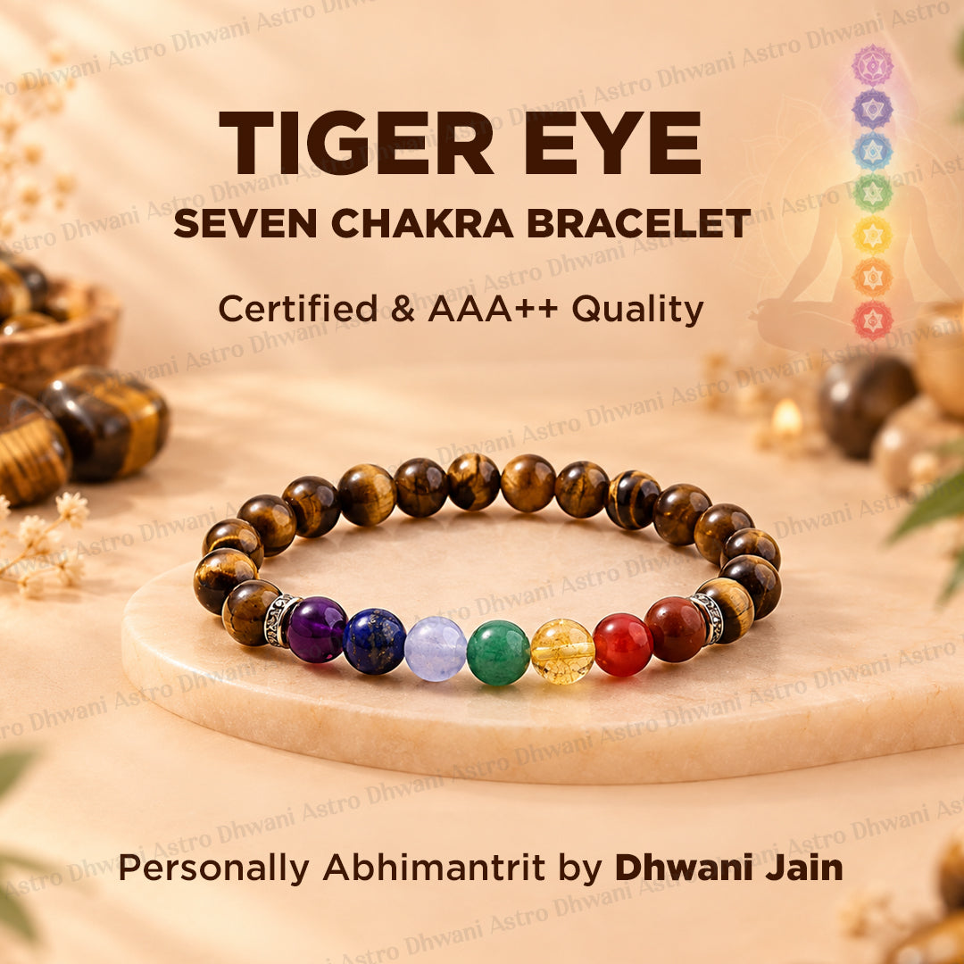 Tiger Eye with 7 Chakra Bracelet - Abhimantrit & Certified