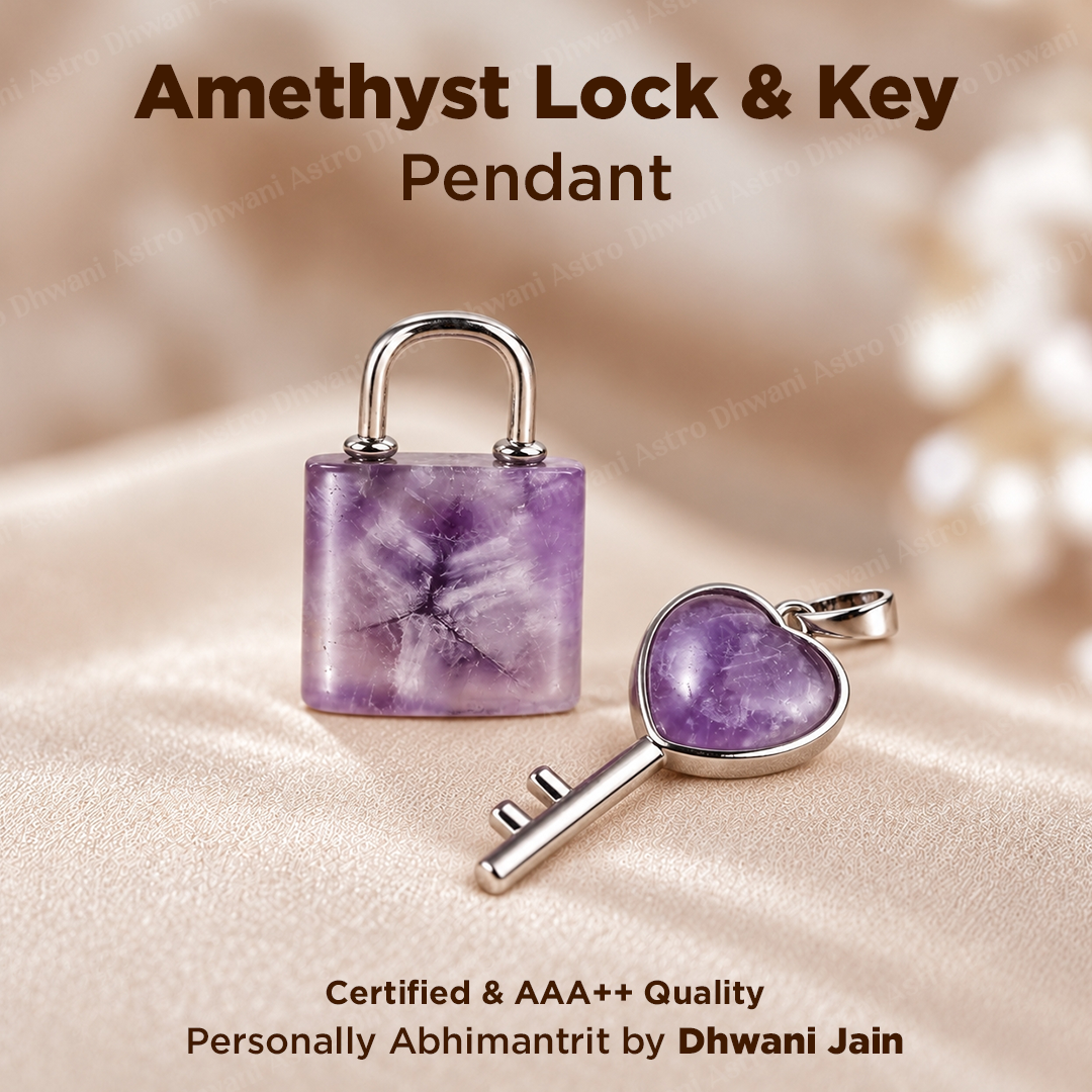 Amethyst Lock And Key Pendant -Abhimantrit & Certified