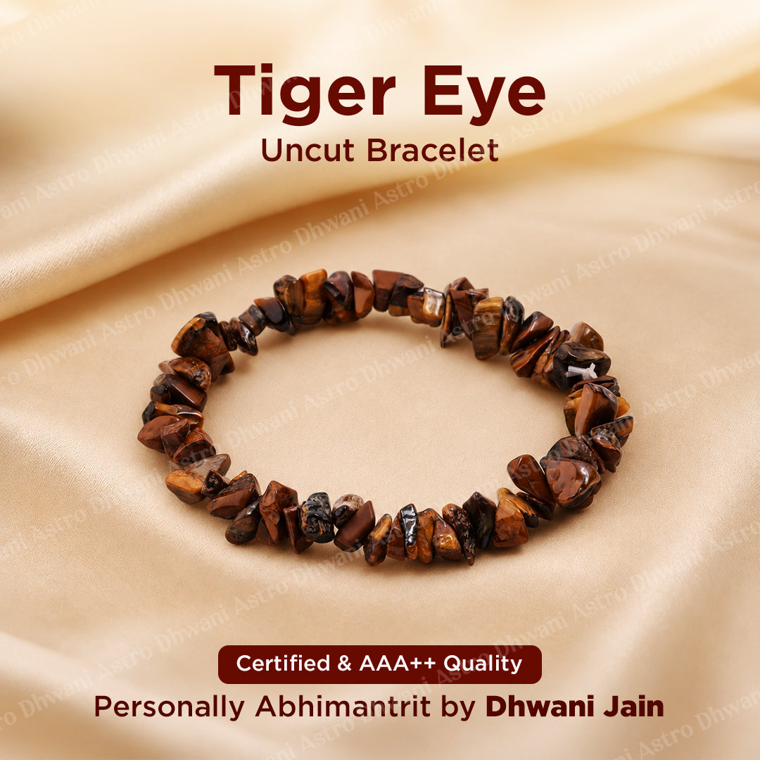 Tiger Eye Uncut Bracelet For Protection Confidence Focus - Abhimantrit & Certified