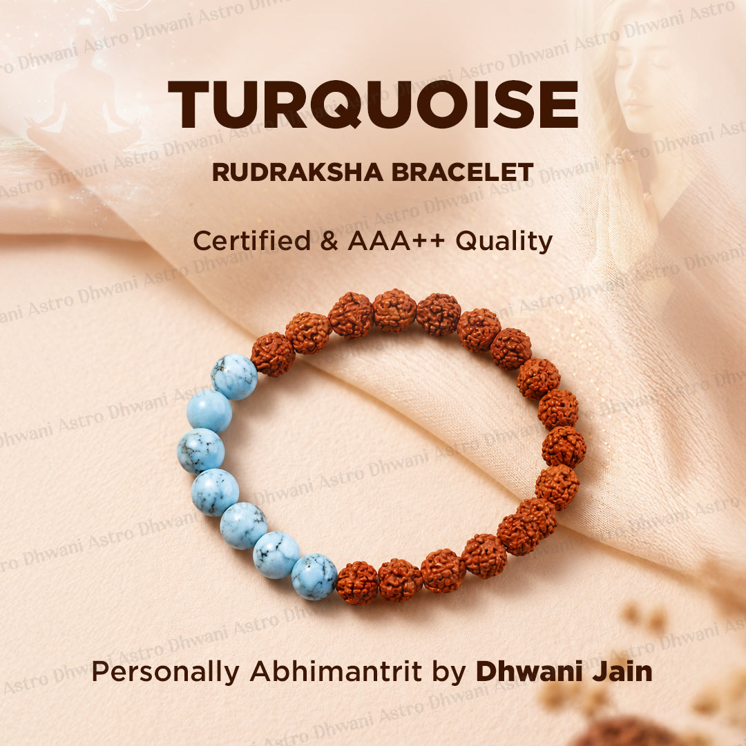 Enhance Immune & Communication: Turquoise with Rudraksha Bracelet - Abhimantrit & Certified