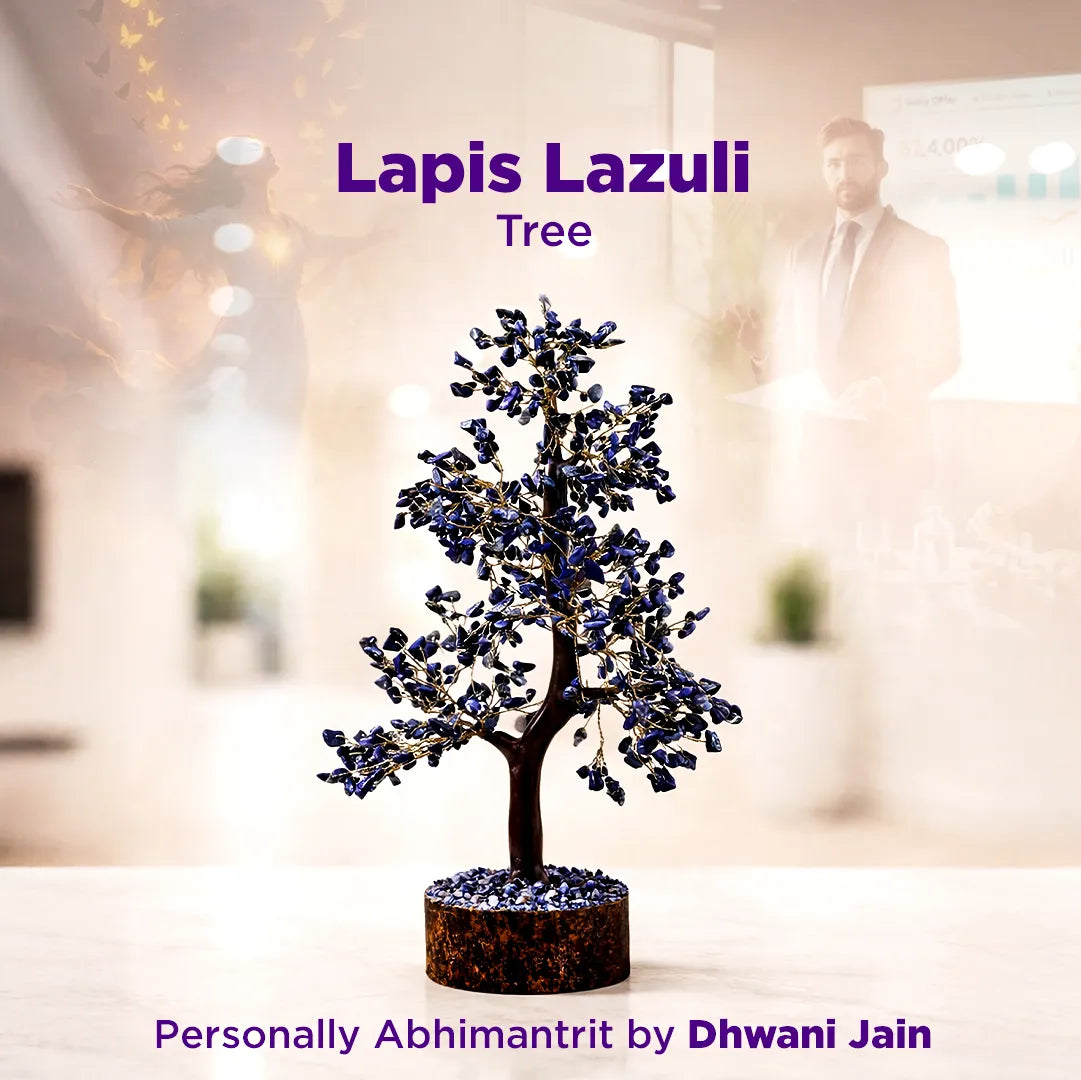 Lapis Lazuli tree with a blurred indoor background