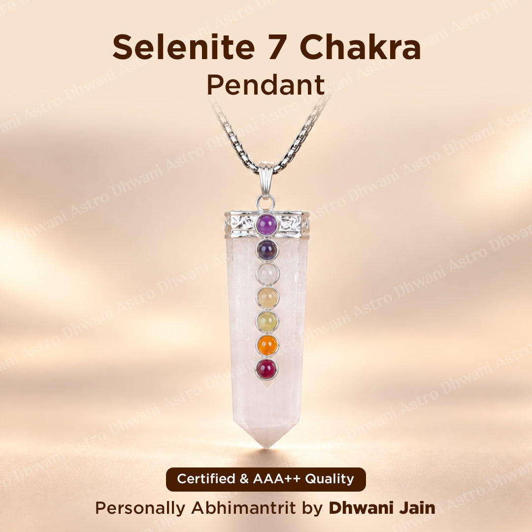 Selenite Seven Chakra Stone Pendant - Abhimantrit & Certified