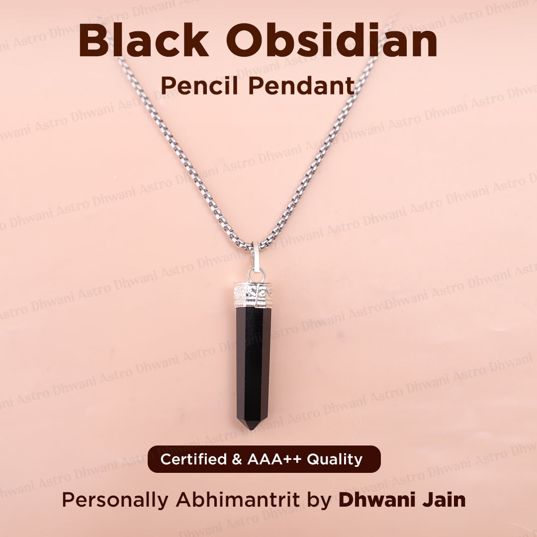 Black Obsidian Pencil Pendant - Abhimantrit & Certified